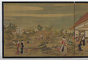 Pastimes of a Spring Afternoon, Utagawa Toyoharu (Japanese, 1735–1814), Two-panel folding screen; ink and color on silk, Japan